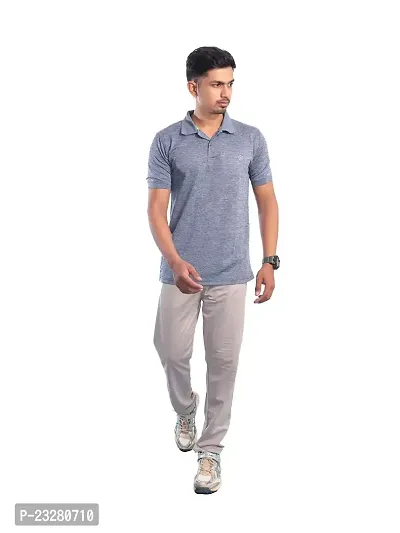 Men Basic Blue Polyester Polo T-Shirt