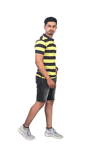 Rad prix Men Yellow and Black Thick Stripes Regular fit T-Shirt-thumb1