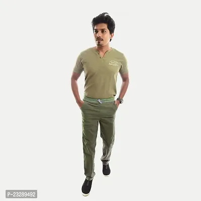 Rad prix Men Solid Olive Twill Trouser with Elastic Waist Band-thumb3