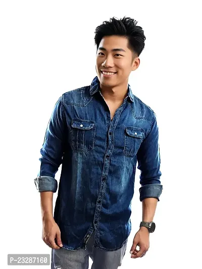 Rad prix Men Dark Blue Heavy Washed Denim Shirt