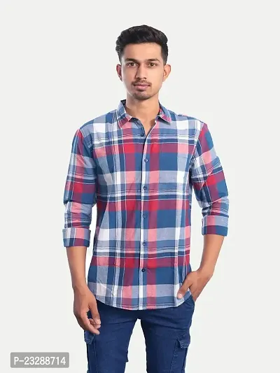 Rad prix Men Blue Checkered Casual Cotton Shirt-thumb3