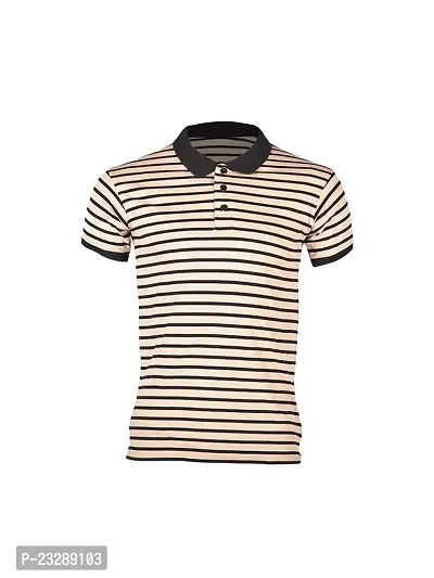 Mens Beige Fashion Striped Cotton Polo T-Shirt