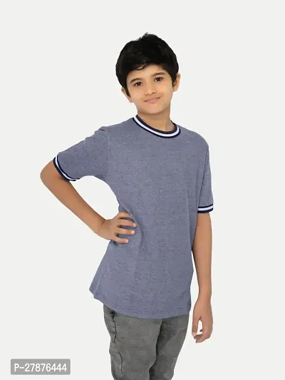 Boys Lavender Contrast Round neck Melange T-shirt-thumb2