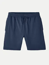 Mens Navy Melange Solid Knitted Casual Shorts-thumb4