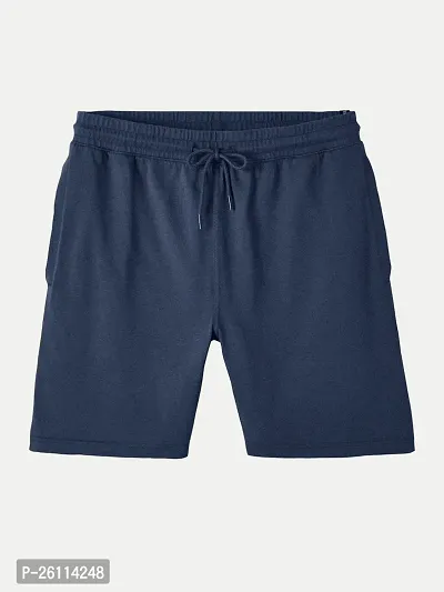 Mens Navy Melange Solid Knitted Casual Shorts-thumb5