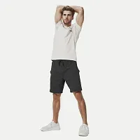 Mens Charcoal Solid Knitted Casual Shorts-thumb2