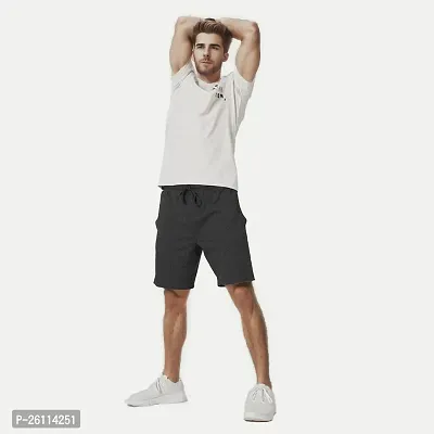 Mens Charcoal Solid Knitted Casual Shorts-thumb3