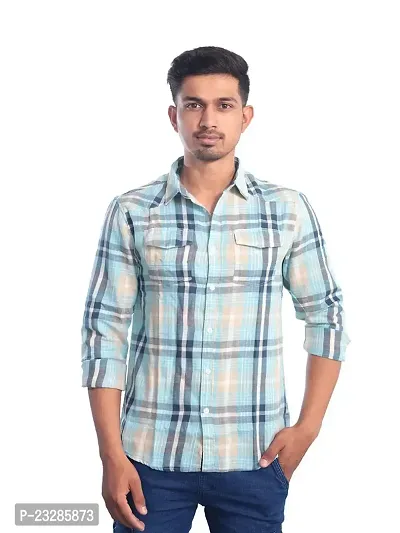 Rad prix Men Blue Checkered Casual Cotton- Shirt