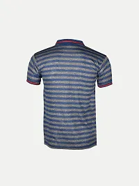 Mens Sky Blue Fashion Striped Cotton Polo T-Shirt-thumb3