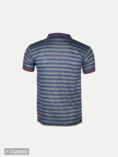 Mens Sky Blue Fashion Striped Cotton Polo T-Shirt-thumb4