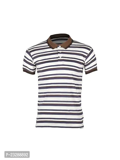 Mens Beige Fashion Striped Cotton Polo T-Shirt-thumb0