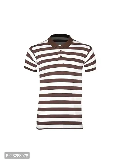 Mens Brown Fashion Striped Cotton Polo T-Shirt-thumb0
