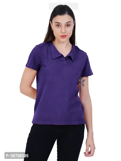 Womens Garment dye knit Purple Polo T-shirts-thumb0