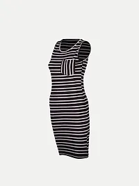 Women Black Stripe Knitted rib Sleeveless Dress-thumb1