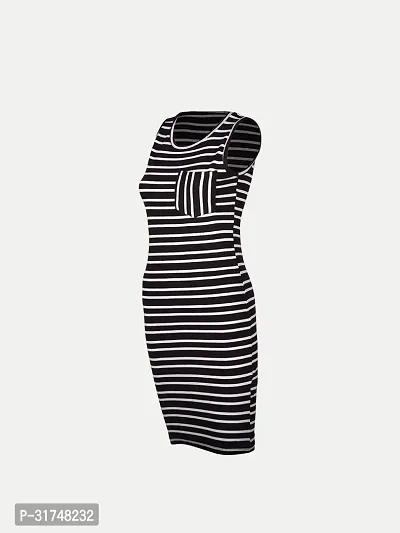 Women Black Stripe Knitted rib Sleeveless Dress-thumb2