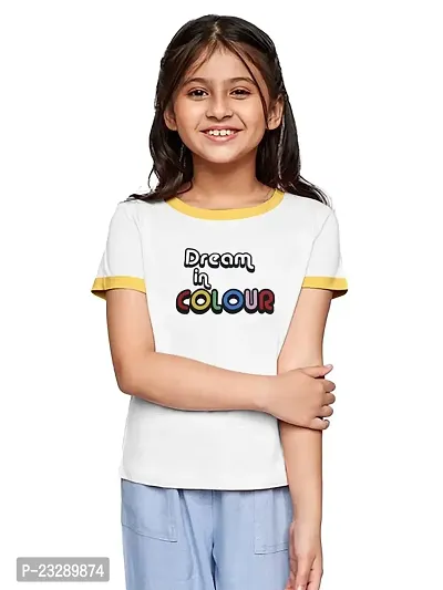 Rad prix Girls White Printed T-Shirt with Yellow Ribs (8-9 Years)-thumb0