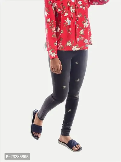 Rad prix Teen Girls Dark Blue Floral Embroidery Denim Pant-thumb2