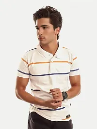 Mens Beige Cotton Fashion Printed Polo T Shirt-thumb3