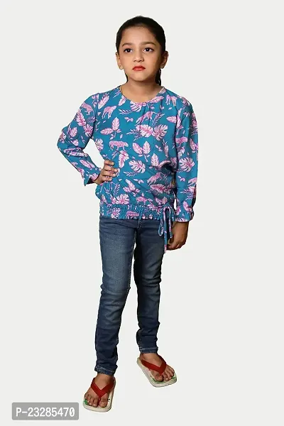 Rad prix Teen Girls Blue Smoked All-Over Printed Blouse