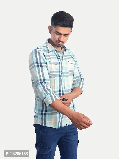 Rad prix Men Blue Checkered Casual Cotton- Shirt-thumb3