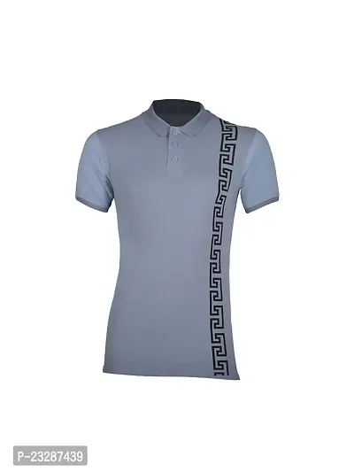 Mens Blue Cotton Fashion Printed Polo T Shirt