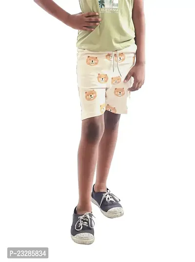 Teen Boys Cream Printed Shorts with Panda Prints-thumb0