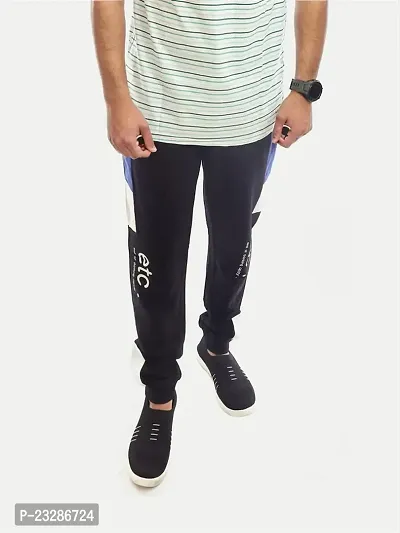 Rad prix Men Black Colourblock Printed Comfort Fit Cotton Joggers-thumb0