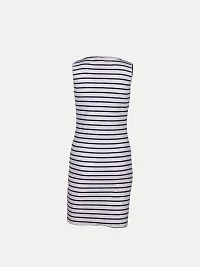 Women Dark Blue Stripe Knitted rib Sleeveless Dress-thumb3