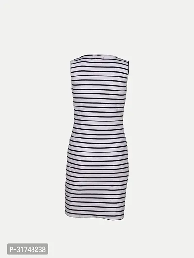 Women Dark Blue Stripe Knitted rib Sleeveless Dress-thumb4