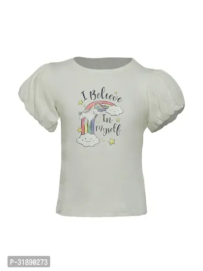 Trendy Beige Cotton Printed Top For Girls