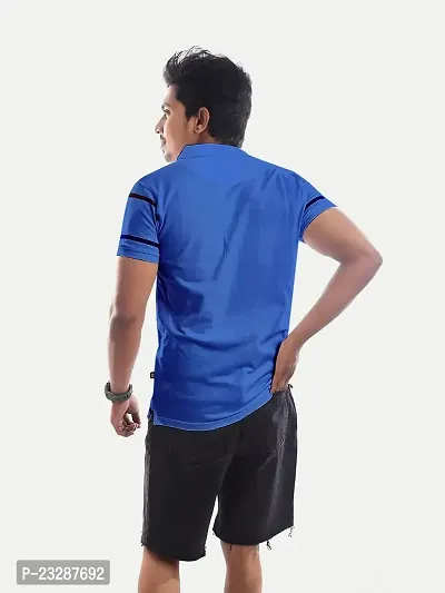 Rad prix Men Blue Contrast Tipping Slim Fit Polo T-Shirt-thumb4