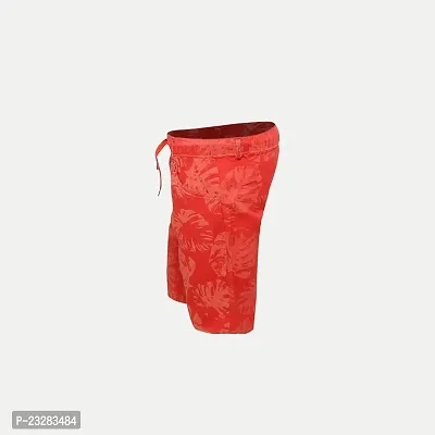 Boys Red Floral Printed Shorts-thumb3
