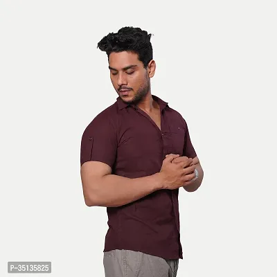 Stylish Maroon Cotton Short Sleeves Casual Shirt for Men-thumb2