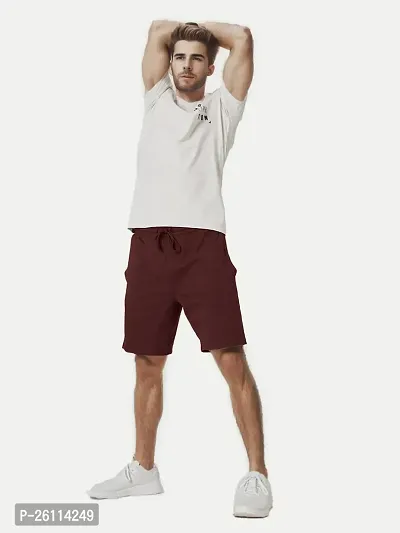 Mens Maroon Solid Knitted Casual Shorts-thumb3