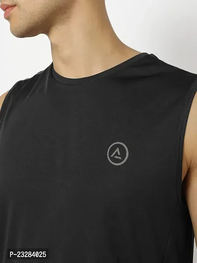 Rad prix Men Black Textured Sleeveless Sports T-Shirt-thumb4