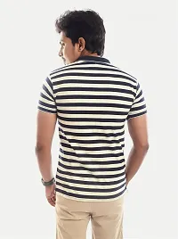 Mens Navy Fashion Striped Cotton Polo T-Shirt-thumb4