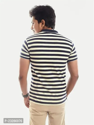 Mens Navy Fashion Striped Cotton Polo T-Shirt-thumb5