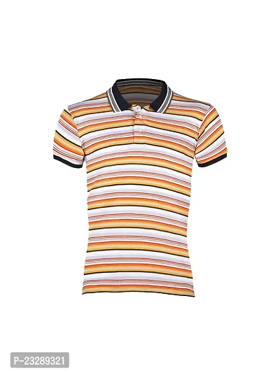 Mens Khaki Fashion Striped Cotton Polo T-Shirt-thumb0