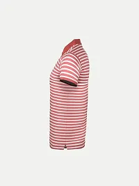 Mens Tomato Red Fashion Striped Cotton Polo T-Shirt-thumb2