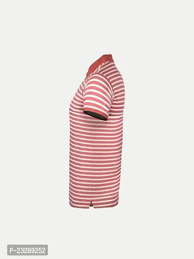 Mens Tomato Red Fashion Striped Cotton Polo T-Shirt-thumb3