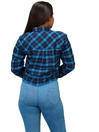 Women Blue Checked Cotton Shirts-thumb1