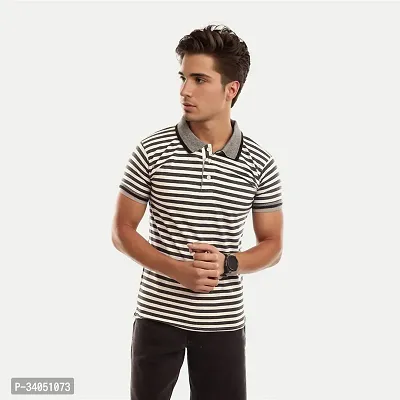 Stylish Black Striped Cotton Polos For Men-thumb4