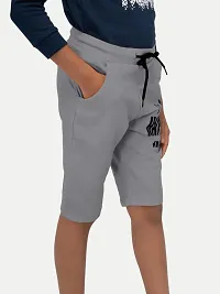Boys Grey Melange Printed Shorts-thumb1