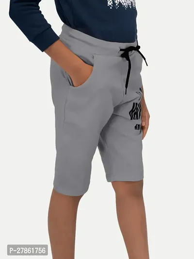 Boys Grey Melange Printed Shorts-thumb2