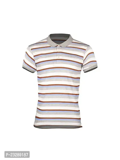 Mens Grey Fashion Striped Cotton Polo T-Shirt