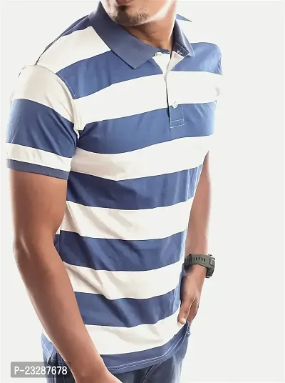 Rad prix Men Blue Contrast Stripe Slim Fit Polo T-Shirt-thumb2