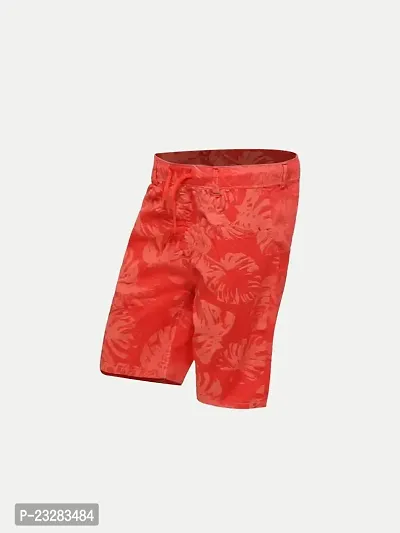 Boys Red Floral Printed Shorts-thumb2