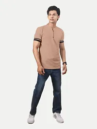 Rad prix Men Solid Tees Henley Neck- Beige Colour-thumb2