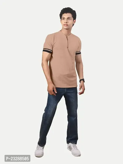 Rad prix Men Solid Tees Henley Neck- Beige Colour-thumb3