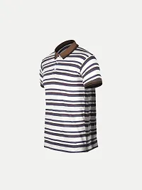 Mens Beige Fashion Striped Cotton Polo T-Shirt-thumb1
